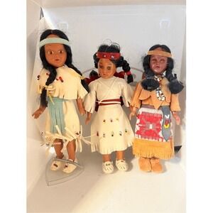 3 Rare vintage Knickerbocker Native American dolls twins papoose